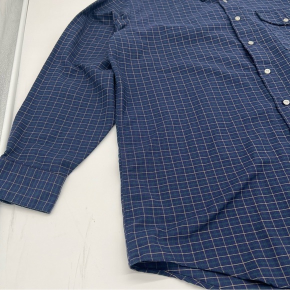Vintage L.L. Bean Button-Up Shirt – Size 17.5x35 Made in USA – Navy Grid Check - Picture 3 of 13